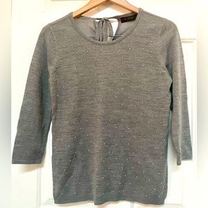 The Limited Grey Pearl Embellished Light Sweater Top with Sheer Back
